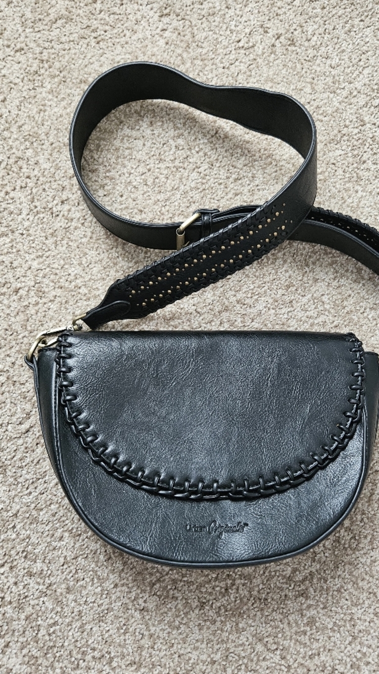 Anthropologie Black Leather Whipstitched Saddle Crossbody Bag